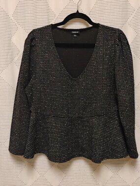 Torrid Black Sparkly Peplum Long Sleeve Blouse Size 1